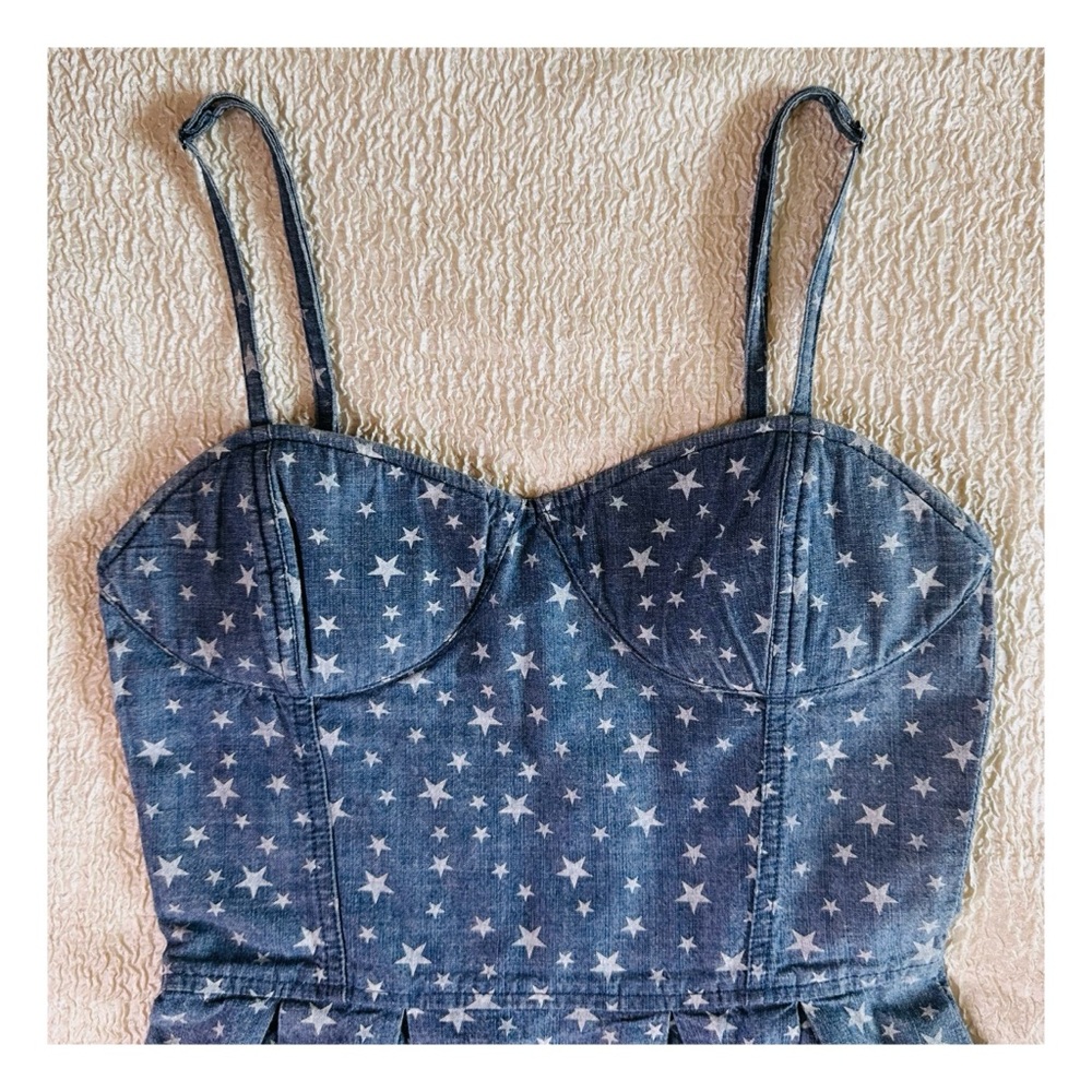 Y2K Vintage Denim Starry Sky Bustier A-line Dress LEI Juniors 3 - Picture 5 of 6
